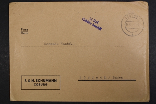 Coburg, 12 Pf. Gebühr bezahlt, 15.11.45