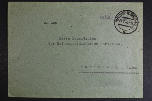 Mannheim-Rheinau, Gebühr bezahlt, 31.8.45