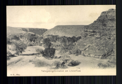Deutsch-Südwest-Afrika, Tafelgebirgsformation am Löwenfluss