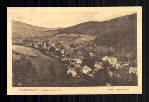 Agnetendorf im Riesengebirge, Ortsansicht mit Hotel Agnetenhof