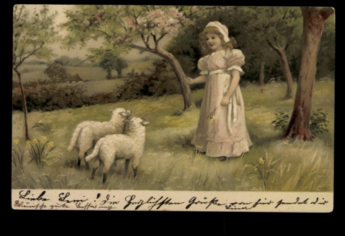 Mädchen und zwei Lämmer