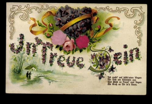 Blumen, In Treue Dein, Vers, Prägekarte