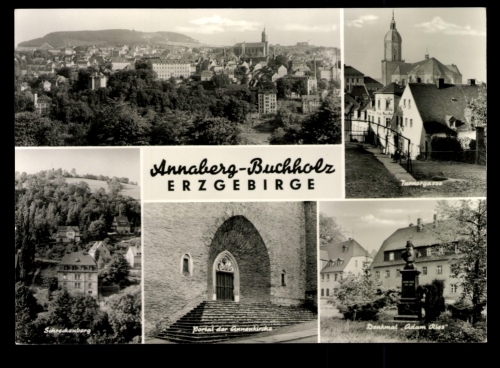 Annaberg-Buchholz/Erzgeb., Teilansicht, Denkmal Adam Riss, Kirche