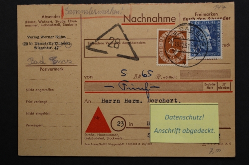 Deutschland, MiNr. 147 + 4 Pf Posthorn auf Nachnahme-Karte