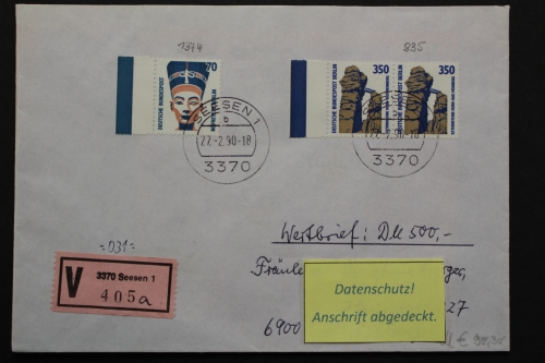 Berlin, MiNr. 735 waag. Paar + Zusatzfrankatur auf Wertbrief