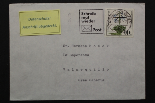 Deutschland (BRD), MiNr. 111, EF ab Varel nach Gran Canaria