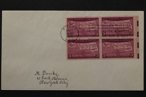 USA, MiNr. 454, Viererblock, ESST Pierre, FDC
