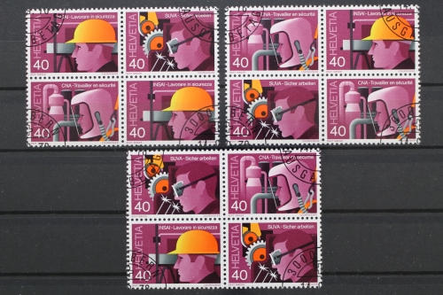 Schweiz, MiNr. 1134-1136, 3 verschiedene Viererblöcke, gestempelt