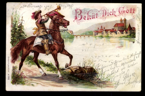 Reiter mit Trompete am Fluß, Behüt Dich Gott!