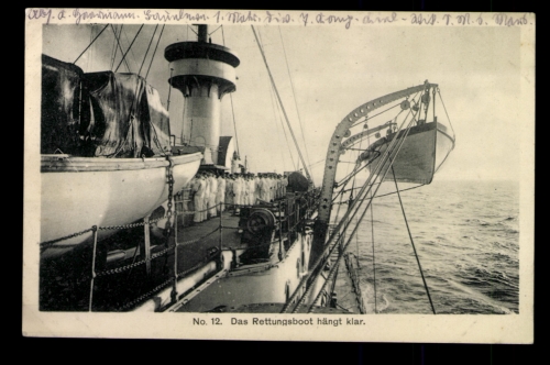 Das Rettungsboot hängt klar, Marinestempel 1915