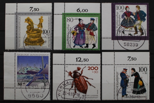 Deutschland (BRD), 6 gestempelte Eckrandmarken