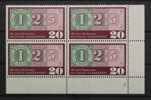 BRD, MiNr. 482, 4er Block, Ecke re. unten, FN 2, postfrisch