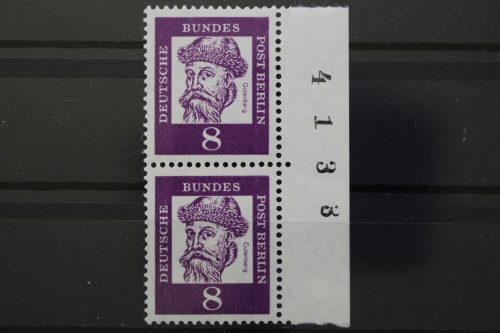 Berlin, MiNr. 201, senk. Paar, Rand m. Bogenzählnummer, postfrisch