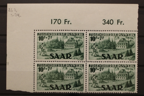 Saarland, MiNr. 263 I, Viererblock, Ecke links oben, postfrisch