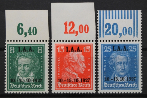 Deutsches Reich, MiNr. 407-409, Oberrand, Falz im OR, postfrisch