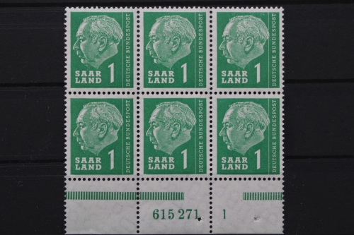 Saarland, MiNr. 380 HAN, 6er Block, U-Rand mit HAN 615271 1, postfrisch