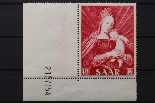 Saarland, MiNr. 351 Br 21.7.54, Ecke, postfrisch