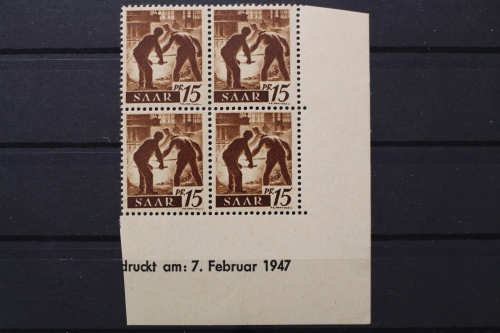 Saarland, MiNr. 212 Br, Viererblock, Ecke re. unten, postfrisch