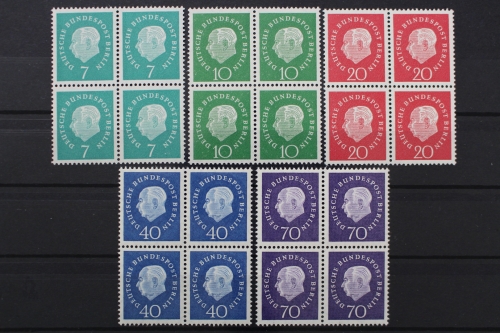 Berlin, MiNr. 182-186 w, Viererblöcke, postfrisch