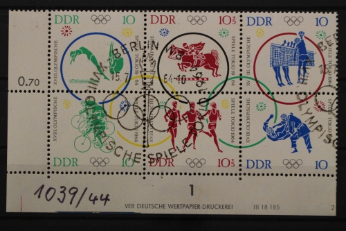 DDR, MiNr. 1039-1044 Zd, Ecke links unten mit DV 2, ESST