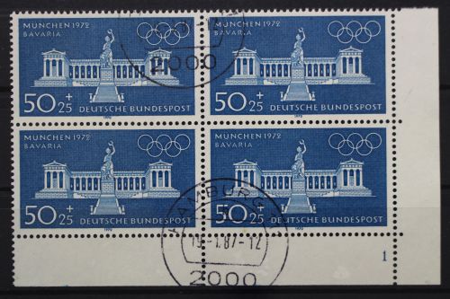 Deutschland, MiNr. 627, 4er Block, Ecke re. unten, FN 1, gestempelt