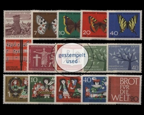 Deutschland (BRD), MiNr. 375-389, Jahrgang 1962 , gestempelt