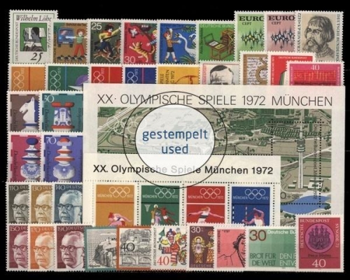 Deutschland (BRD), MiNr. 710-752, Jahrgang 1972, gestempelt