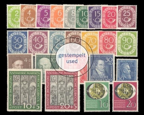 Deutschland (BRD), MiNr. 123-147, Jahrgang 1951, gestempelt