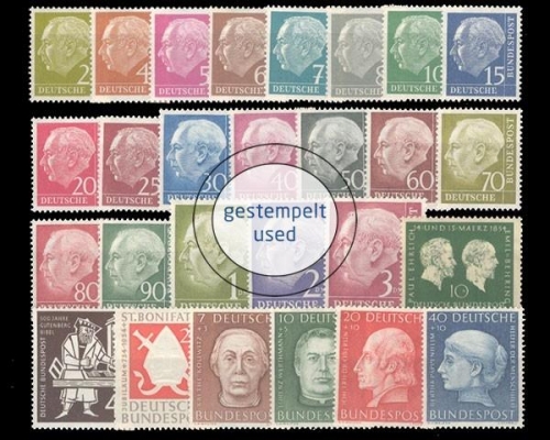 Deutschland (BRD), MiNr. 177-203, Jahrgang 1954, gestempelt