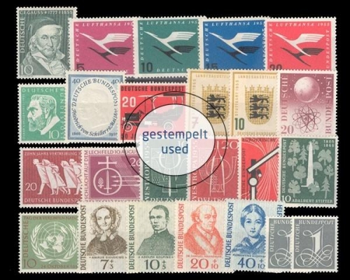 Deutschland (BRD), MiNr. 204-226y, Jahrgang 1955, gestempelt