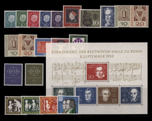 Deutschland (BRD), MiNr. 302-325, Jahrgang 1959, postfrisch