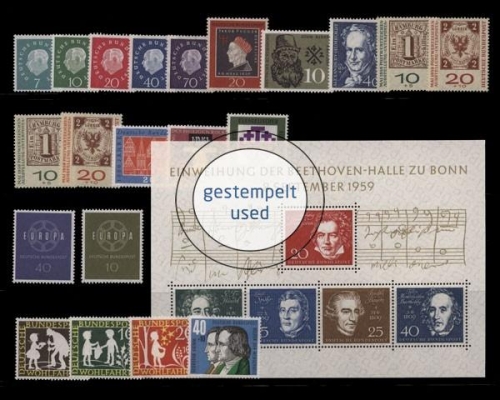 Deutschland (BRD), MiNr. 302-325, Jahrgang 1959, gestempelt