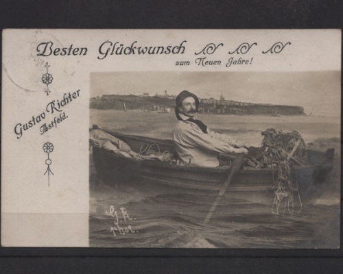 Astfeld - Mann im Ruderboot - Neujahrswünsche 1907