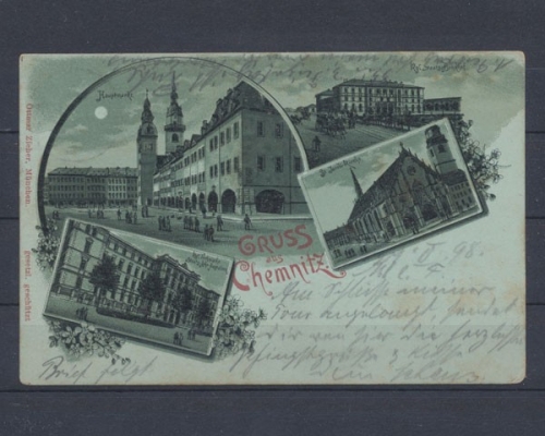 Chemnitz, St. Jacobi Kirche, Kgl. Staatsbahnhof, Kgl. Lehranstal