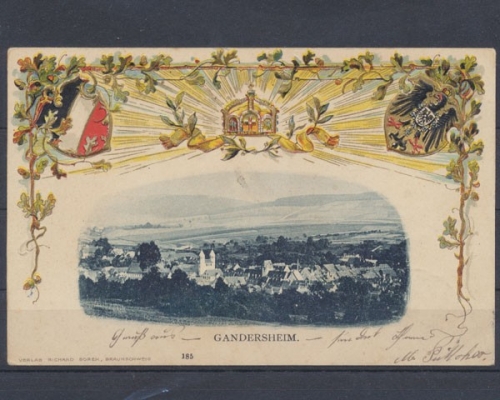 Gandersheim, Ortsansicht, Karte mit Wappen