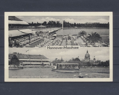 Hannover, Maschsee, Blick auf Gaststätte u. Neues Rathaus