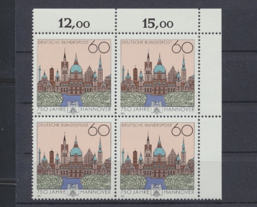 Deutschland, MiNr. 1491, 4er Block, Eckrand rechts oben, postfrisch