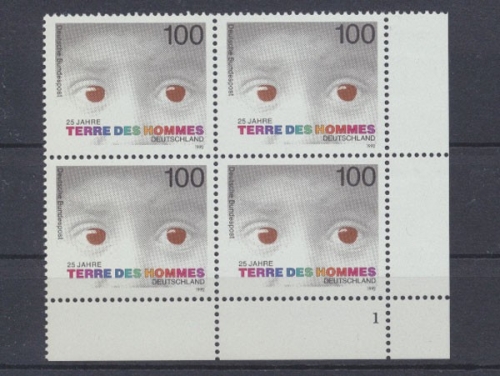 Deutschland, MiNr. 1585 4er Block, Ecke re unten, FN 1, postfrisch