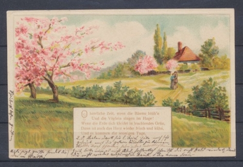 Prägekarte mit Vers aus der Serie Frühlingszeit