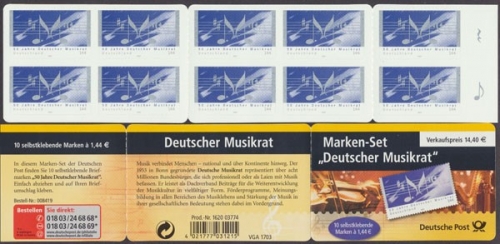 Deutschland (BRD), Michel Nr. MH 54 a I, 2380, Musikrat, postfrisch