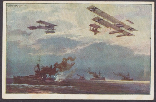 Wasserflugzeuge über der englischen Flotte