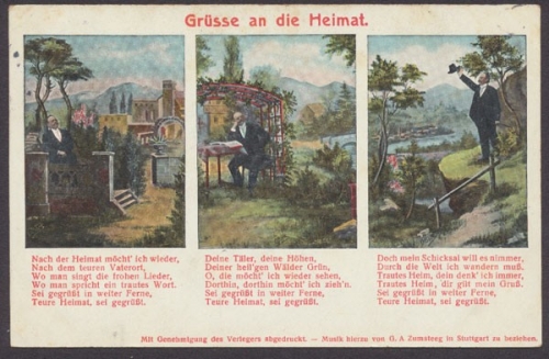 Grüsse an die Heimat, Karte mit Liedtext