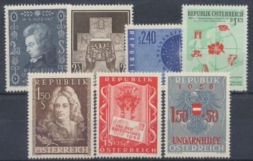 Österreich, MiNr. 1024-1030, Jahrgang 1956, postfrisch