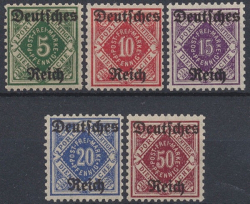 Deutsches Reich Dienstmarken, MiNr. 52-56 X, postfrisch