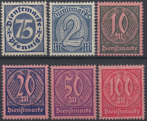 Deutsches Reich Dienstmarken, MiNr. 69-74 X, postfrisch