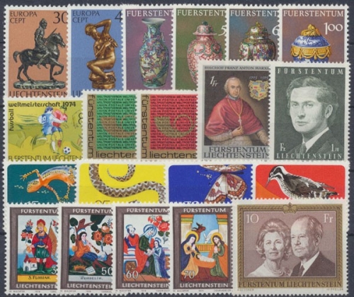 Liechtenstein, MiNr. 600-619, Jahrgang 1974, postfrisch