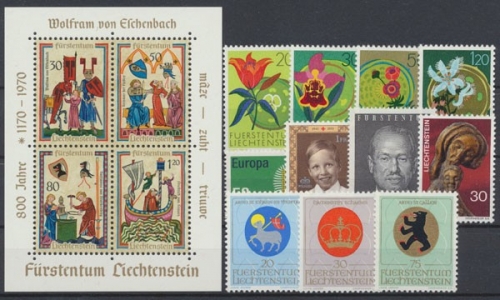 Liechtenstein, MiNr. 521-535, Jahrgang 1970, postfrisch