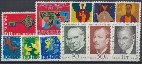 Liechtenstein, MiNr. 495-505, Jahrgang 1968, postfrisch