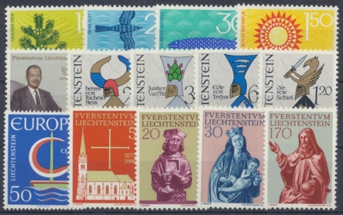 Liechtenstein, MiNr. 460-473, Jahrgang 1966, postfrisch