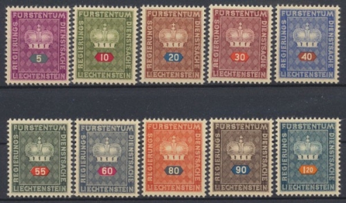 Liechtenstein Dienstmarken, MiNr. 35-44, postfrisch